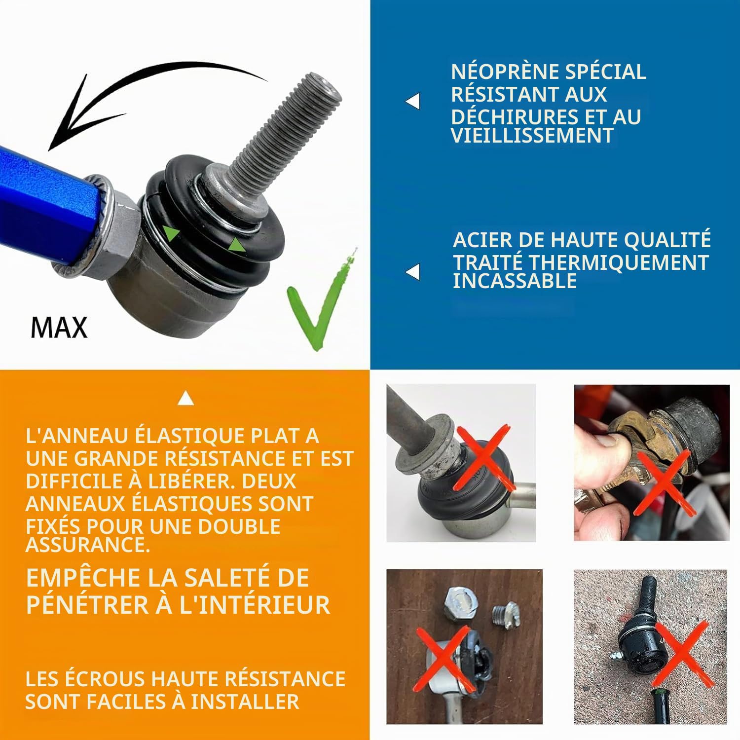 25-30 cm M12 2x Biellette Barre Stabilisatrice Modifiée pour Type Véhicule | C253012 Derrière Gauche et Droit Avec Rotule Pivotante à 360° et Réglage de Longueur/Angle en Aluminium en Bleu