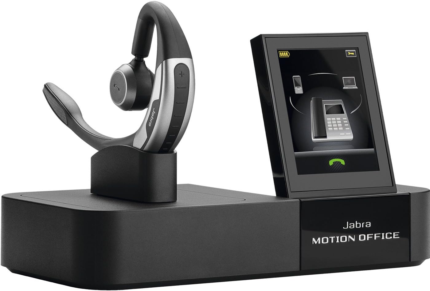 Jabra Motion Office MS Certified for Skype for Business Bluetooth Headset with Touch Screen Base for Desk Phone, VoIP Softphone, Mobile Phones and Tablets