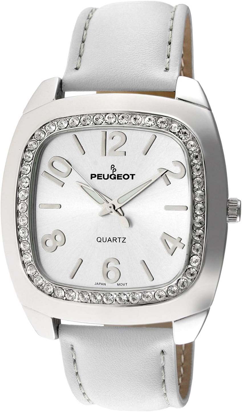 Peugeot Women's 14K Gold-Plated Tank Crystal Bezel Roman Numeral Leather Band Watch 3052BK