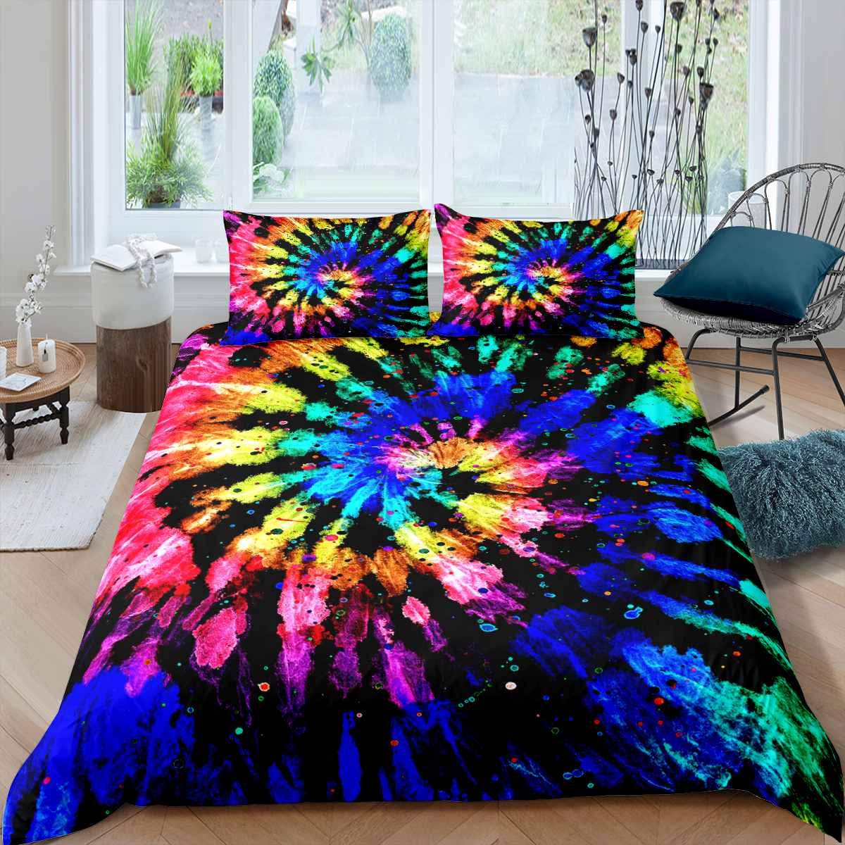 Loussiesd Tie Dye Bedding Set Boho Hippie Tie Dye Duvet Cover Set For Kids Boys Girls Teens Watercolor Marble Comforter Cover Rainbow Psychedelic Swirl Bedding & Linen Bedding & Linen King Size