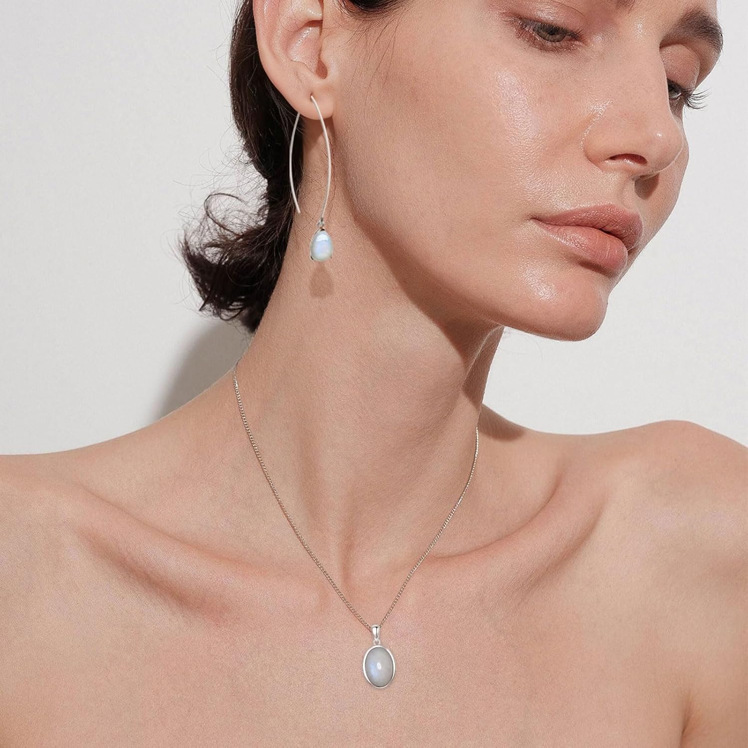 14x10MM Genuine Moonstone/Black Onyx Necklace for Women 925 Sterling Silver Oval Real Gemstone Pendant Necklace Jewelry for Her Mom Wife - Image 5