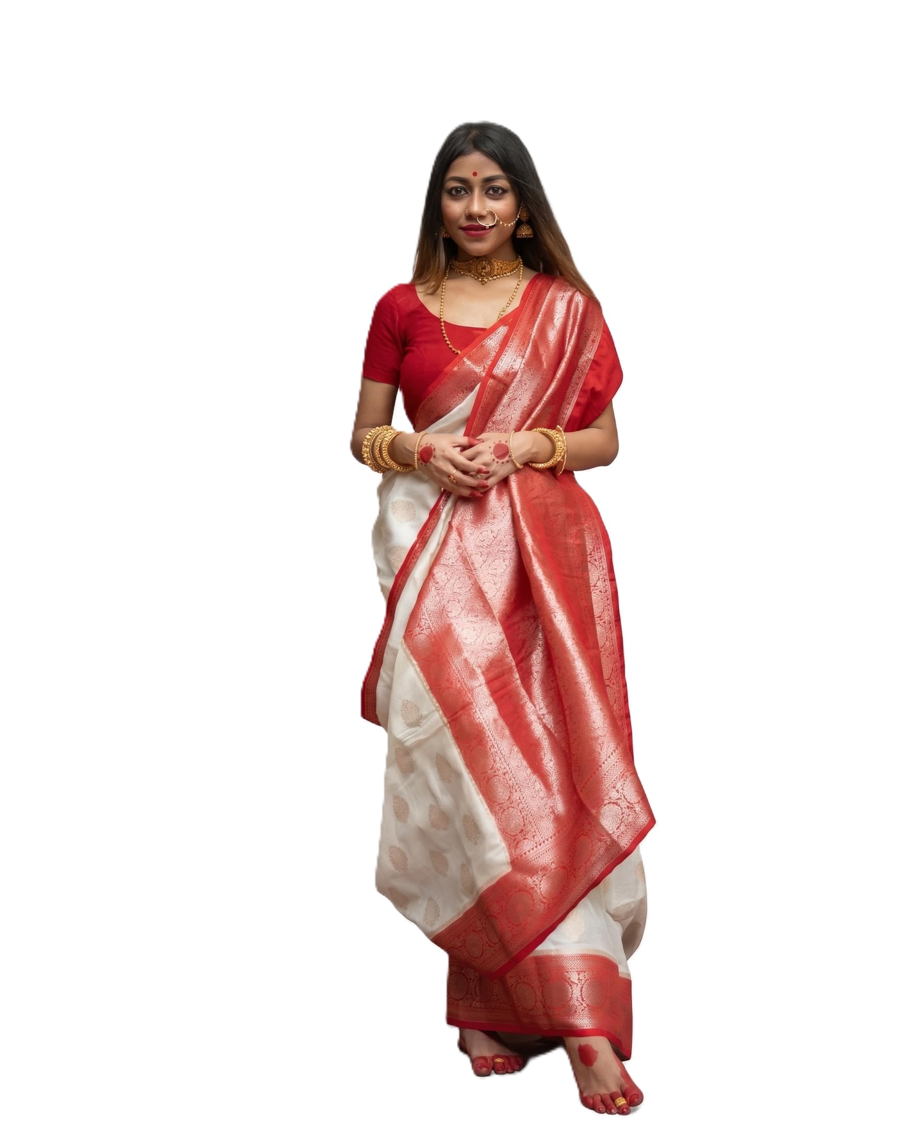 flosive White Red Banarasi Silk Saree for Women Wedding-picture-53