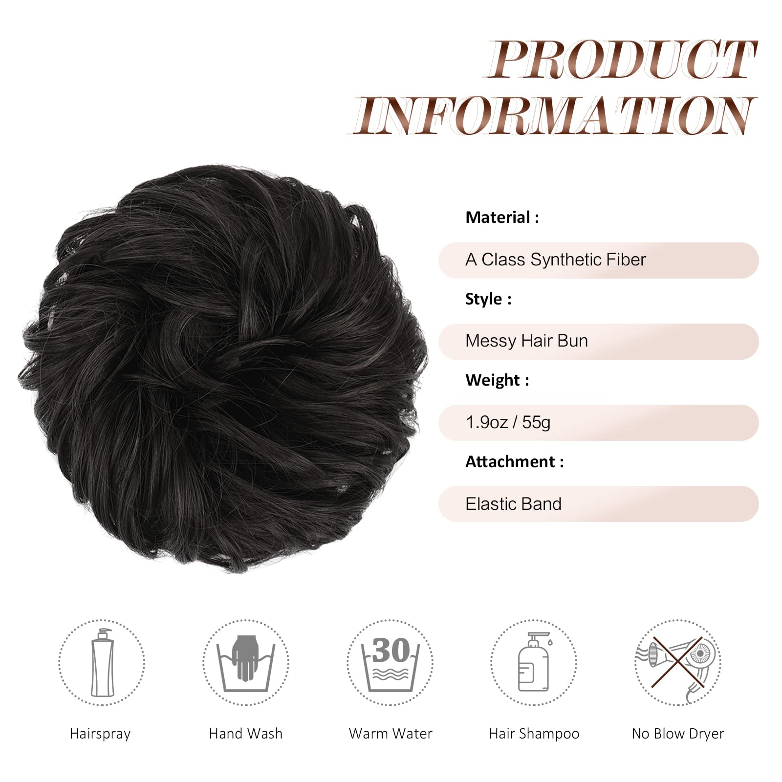Extensiones de pelo rizado y desordenado para peinado, bandas elásticas con piezas de pelo sintético estilo moño, extensiones de cabello extra grandes para mujeres o niñas, 1,94 onzas 5