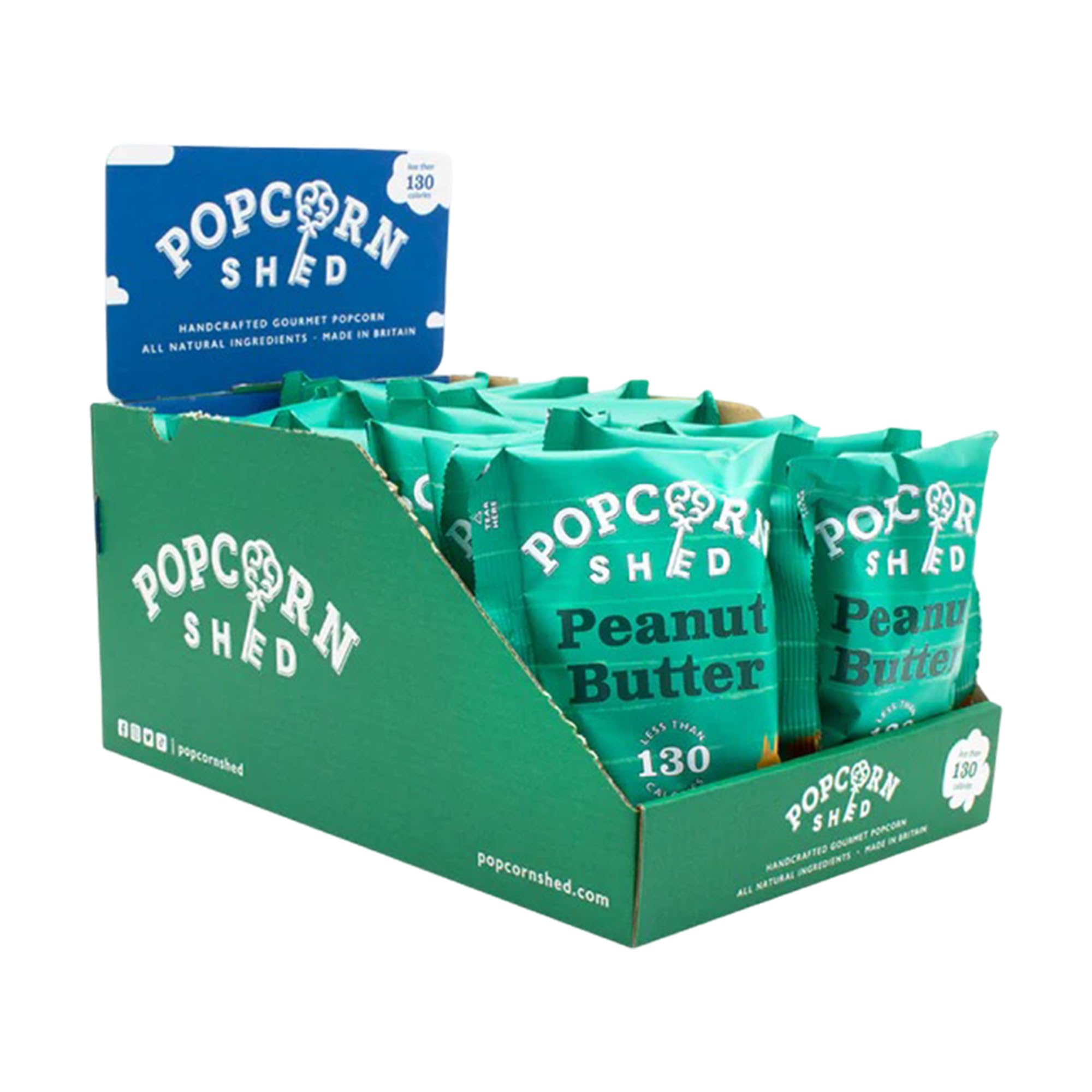 Popcorn Shed Peanut Butter Gourmet Popcorn (16 x 24g) - Peanut Butter Caramel Gourmet Popcorn with Roasted Peanuts, Easy & Low Calorie Snack, Perfect for Parties, Movie Nights & Gifting
