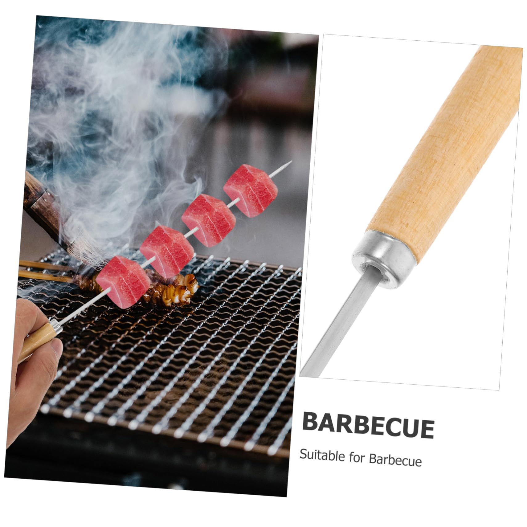 UKCOCO 50 Spiedini Barbecue in Acciaio Inossidabile Manico in Legno, Resistenti alle Alte Temperature, per Grigliate di Carne e Verdure in Grandi Feste