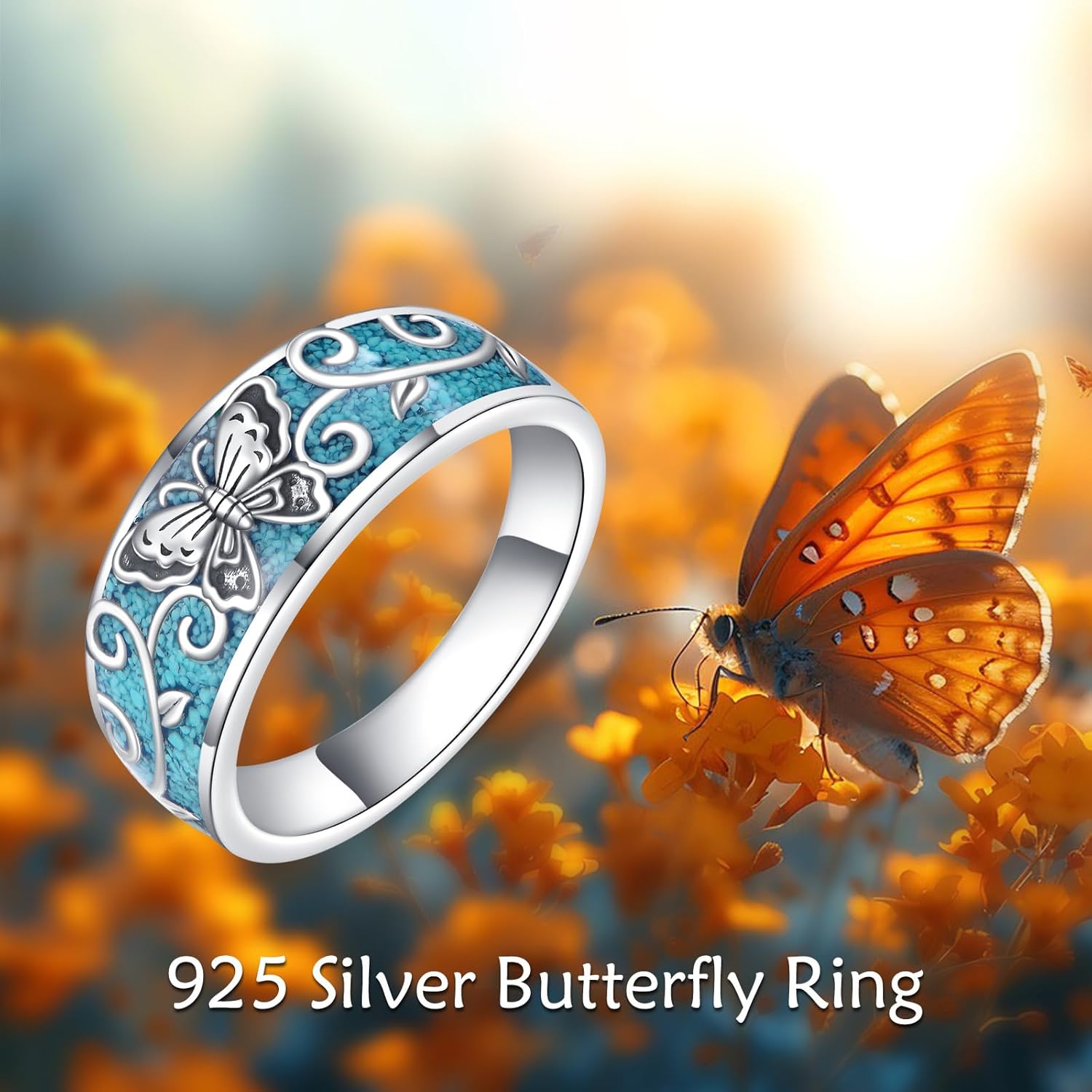 ONEFINITY Turquoise Rings S925 Sterling Silver Turquoise Ring Jewelry Gift For Women Men