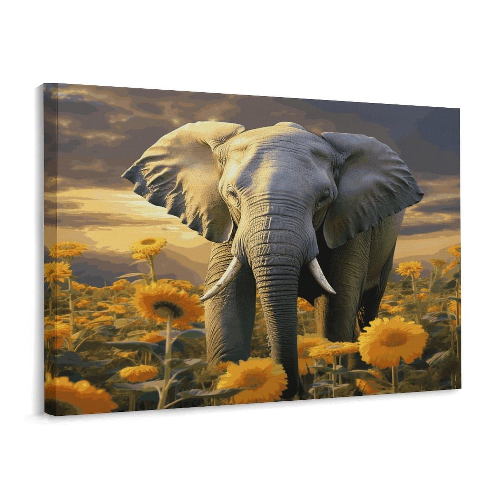 Fodpand Frame-Style Elephant With Sunflower Bathroom Wall Art Canvas Prints, Artwork For Walls For Living Room Hallway Stair Office Wall Decor, Pictures Home Decor 15.7X11.8 Inch