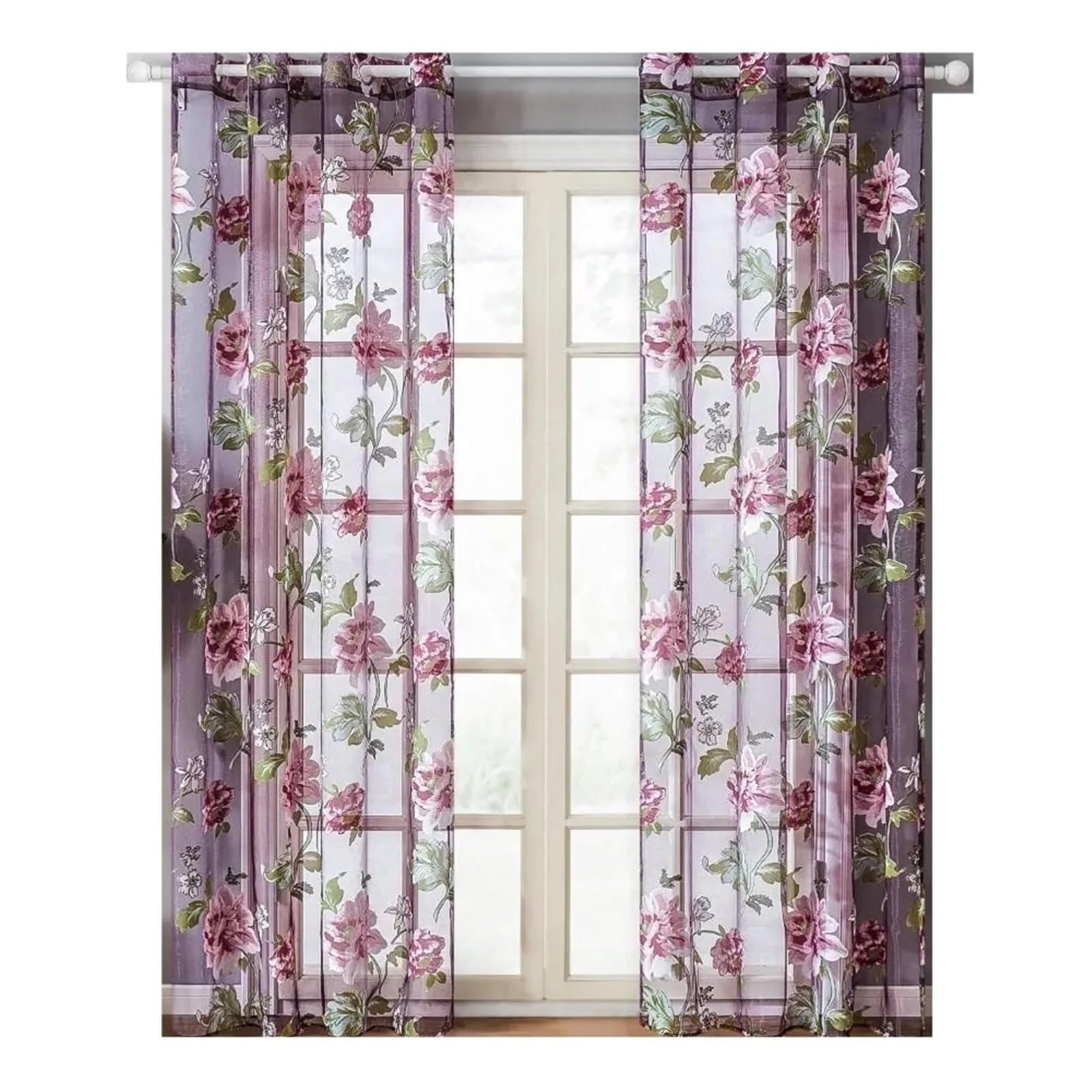 CGRSDSD Sheer Curtains Hotel Supplies Peony Voile Curtain Sheer Tulle Home Decoration Curtain Living Room(Purple,Color-S)