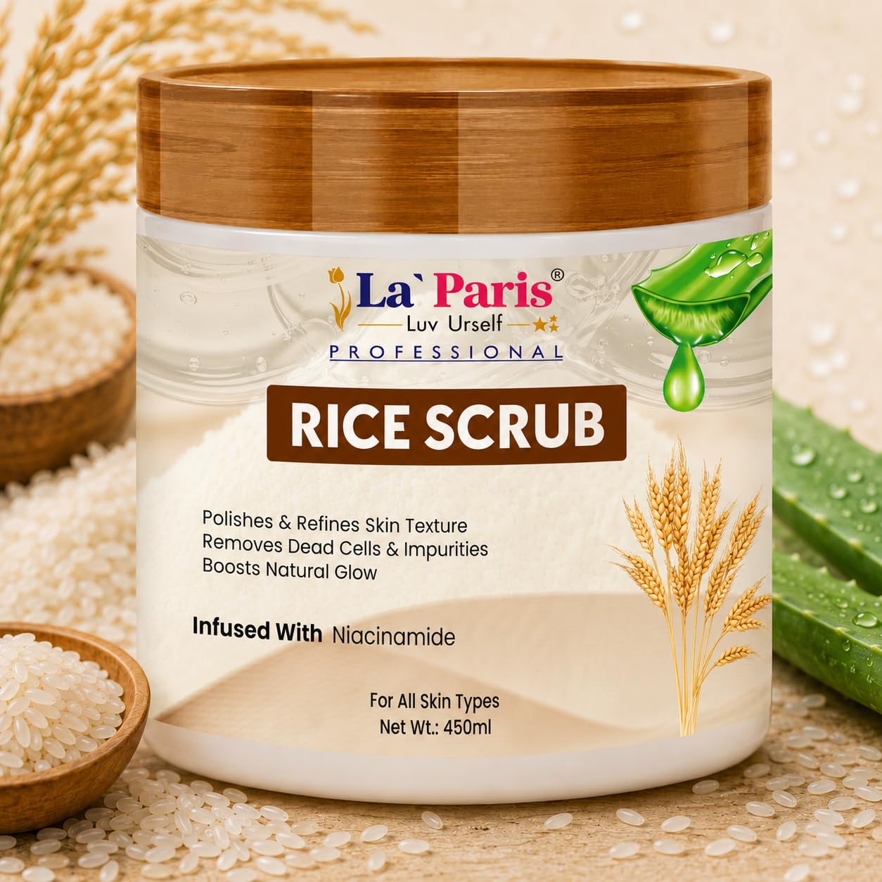 La Paris Rice Face & Body Scrub for Gentle Exfoliation, Brightening, & Skin-Reviving Formula for Smooth - 450ml-image-15