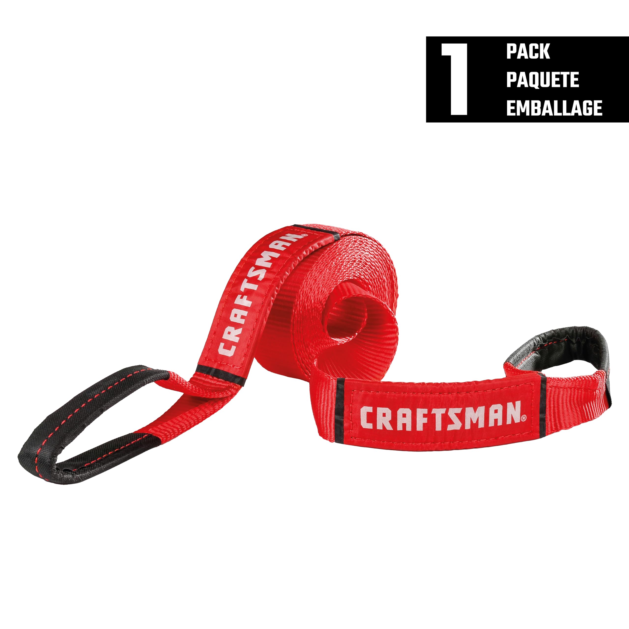 CRAFTSMAN CMXAZBS2001 Abschleppgurt mit Schlaufenenden, 5,1 cm x 5,1 m, 1,4 kg sichere Wortking-Last/4,1 kg Bruchfestigkeit, Schwarz/Rot