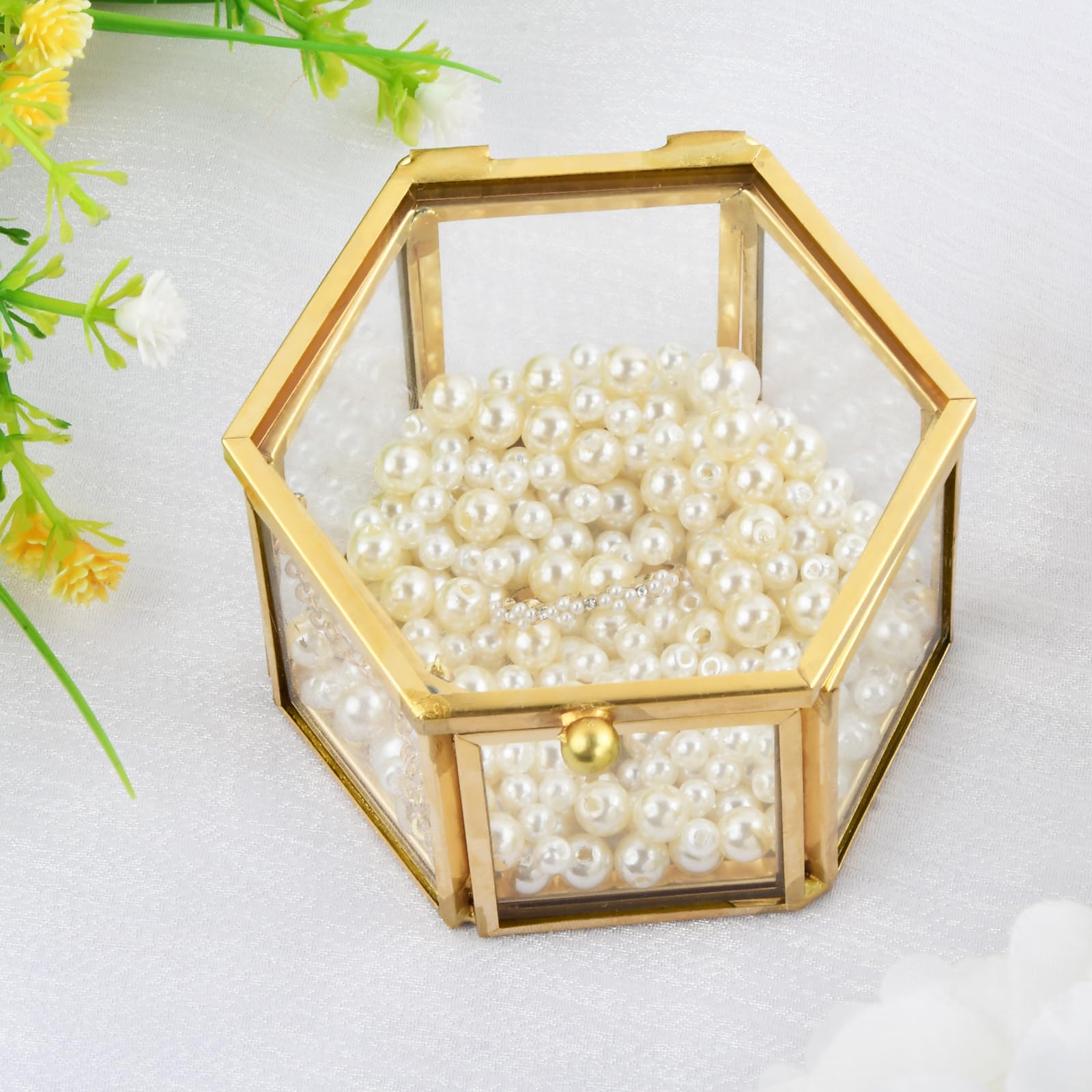 Boîte à Bijoux Hexagone Verre Transparent Doré - Petite Boîte Géométrique Pour Colliers Bagues