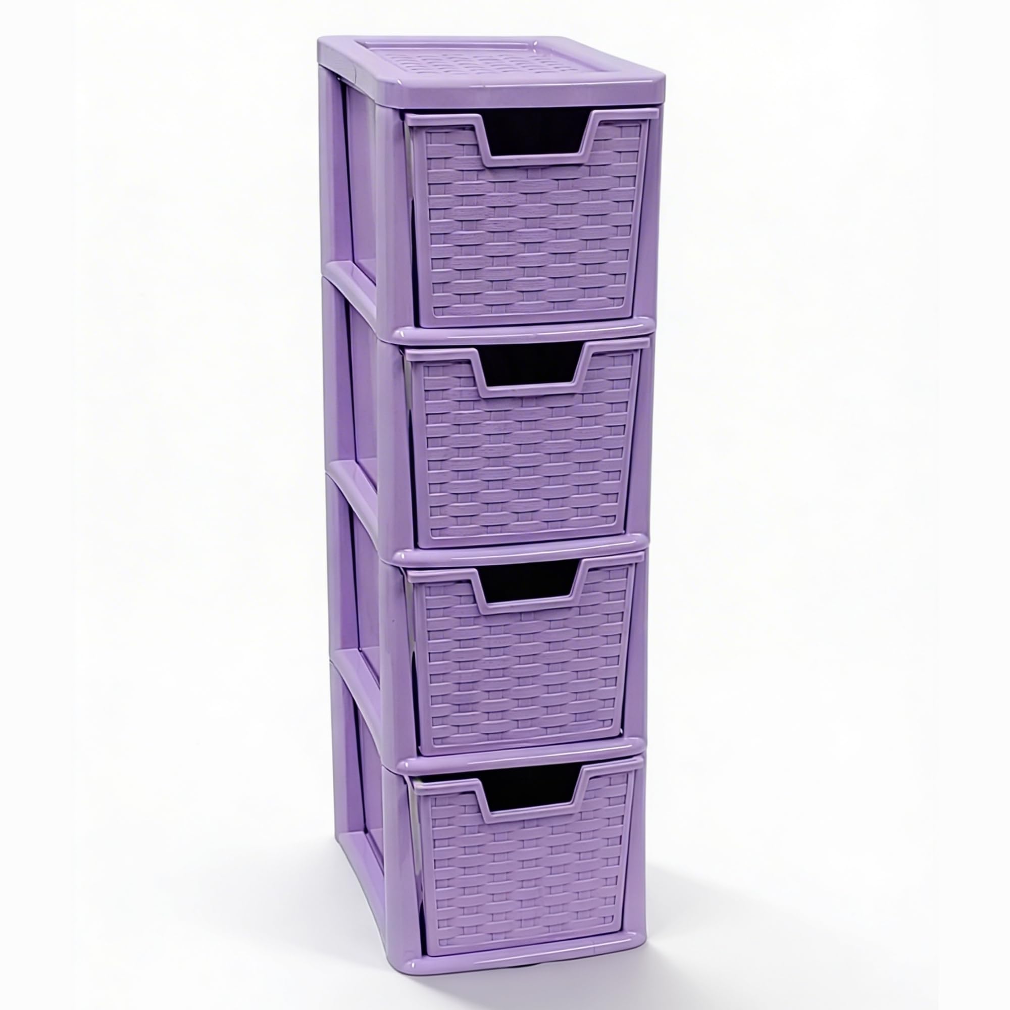 SIDSONS - Medium Rattan Effect Drawer Storage Unit Plastic Tower with Spacious Drawers for Home Office Bedroom Living Room Organisation Durable Stylish Design (Rattan Lilac, 4 Tier) โ image 1