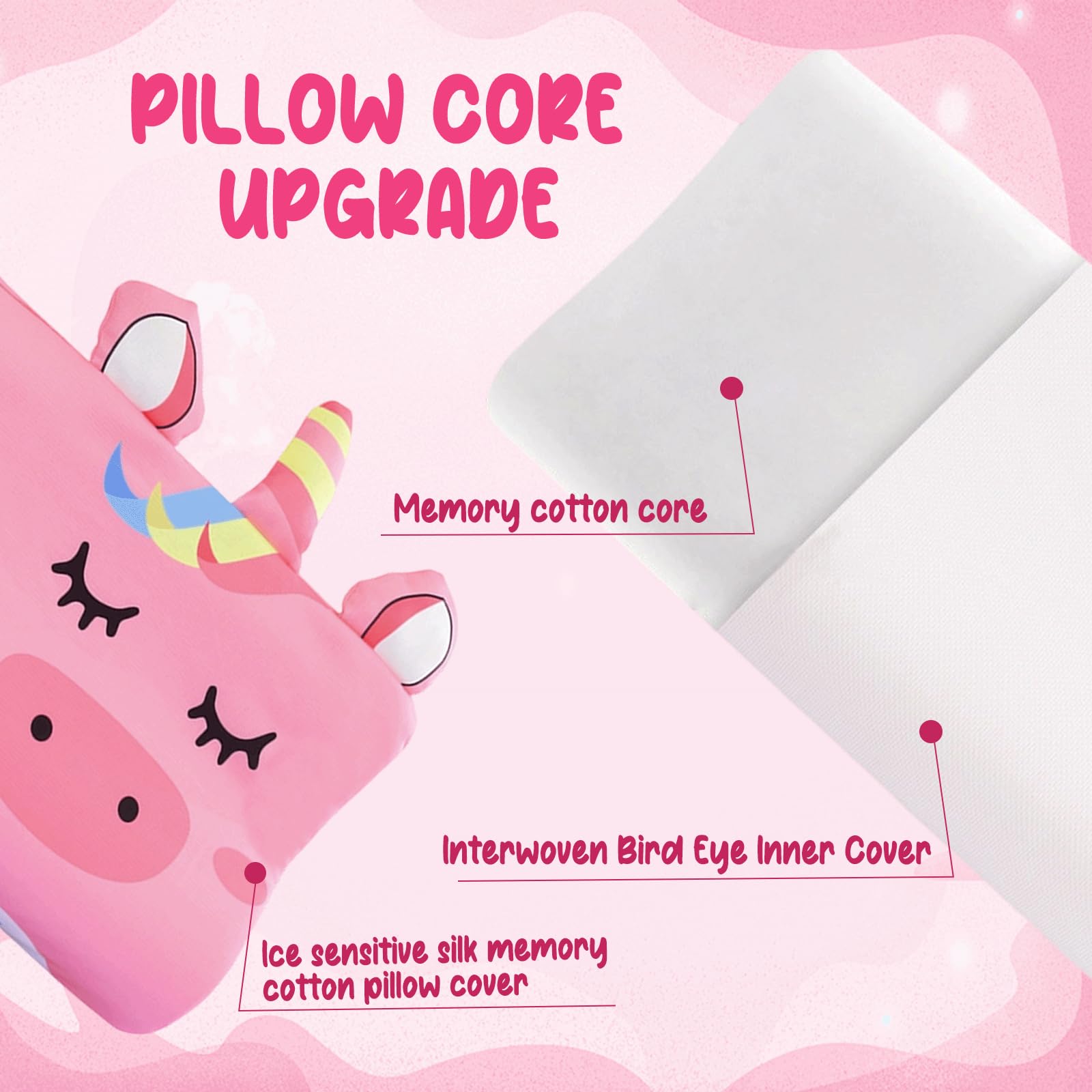 Oreiller Enfant 46x27cm, Confortable Coussin Bébé, Oreiller Ergonomique Enfant, Respirant Coussin Lecture Enfants, Oreiller Enfants 2 à 8 Ans, Détachable