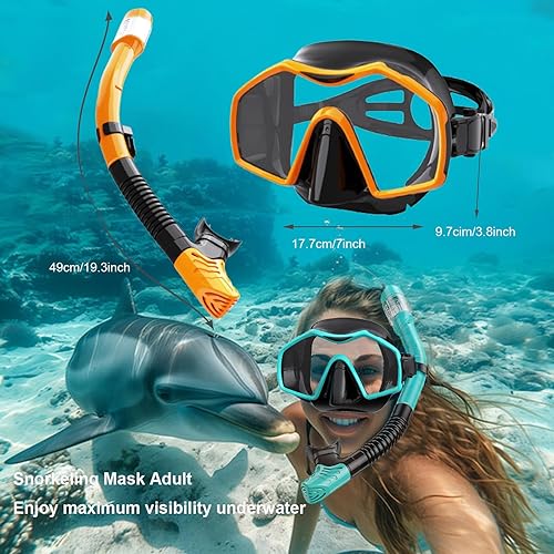 Miniatura 6 de Snorkeling Gear for Adults,Dry-Top Snorkel Mask Set with Tempered Glass,Anti-Fog & Anti-Leak Panoramic Swim Mask,Adjustable Snorkel Kit with Carry