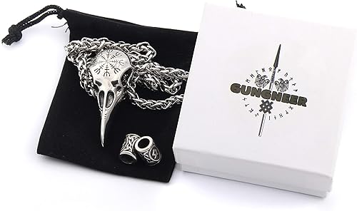 Miniatura 3 de Collar de calavera de cuervo vikingo nórdico, acero inoxidable, martillo de Thor, joyería para hombres y mujeres, cuentas de barba vikinga, regalo