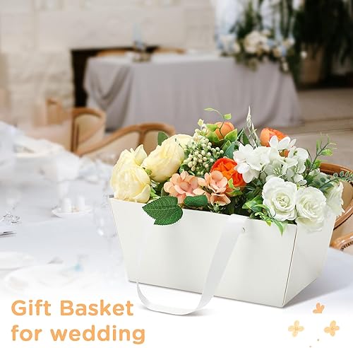 Miniatura 5 de Tuanse Cesta de 30 piezas para regalo, kit de cesta de regalo vacía a granel con asa, bandeja de cartón kraft con 30 bolsas, bandeja de mercado de