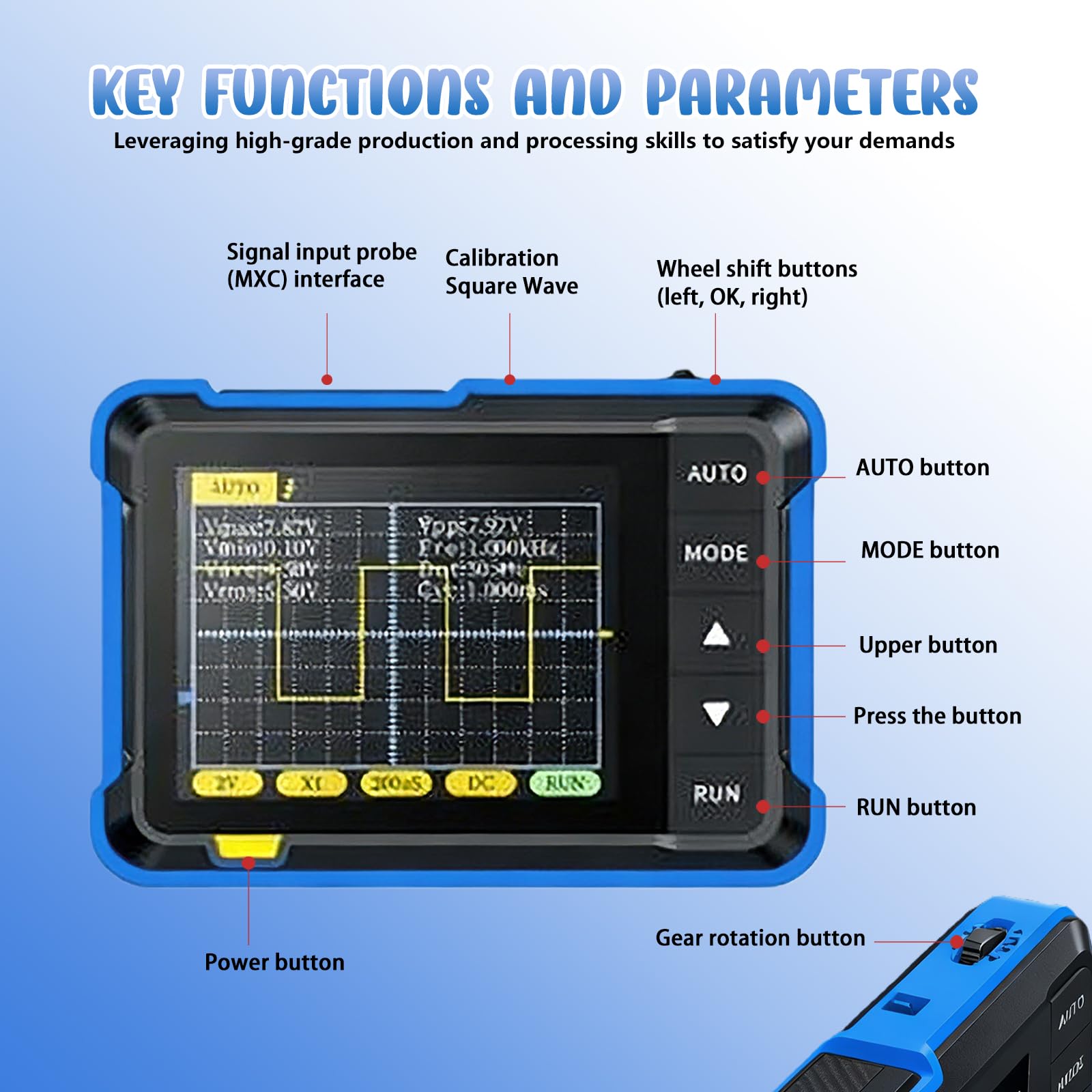 DSO152 Osciloscopio Mini Digital, Osciloscopio Digital 200KHz con tasa de muestreo 2.5MS/s, TFT de 2.8", Modo de disparo Auto/Normal/Individual para principiantes, DIY, uso doméstico