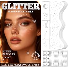 30PCS Glitter Freckles Face Tattoos & Face Gems Set, Classic Silver Glitter Temporary Tattoos for Makeup Patches, Fake Freckles Face Glitter for Womens Rave Outfits & Accessories