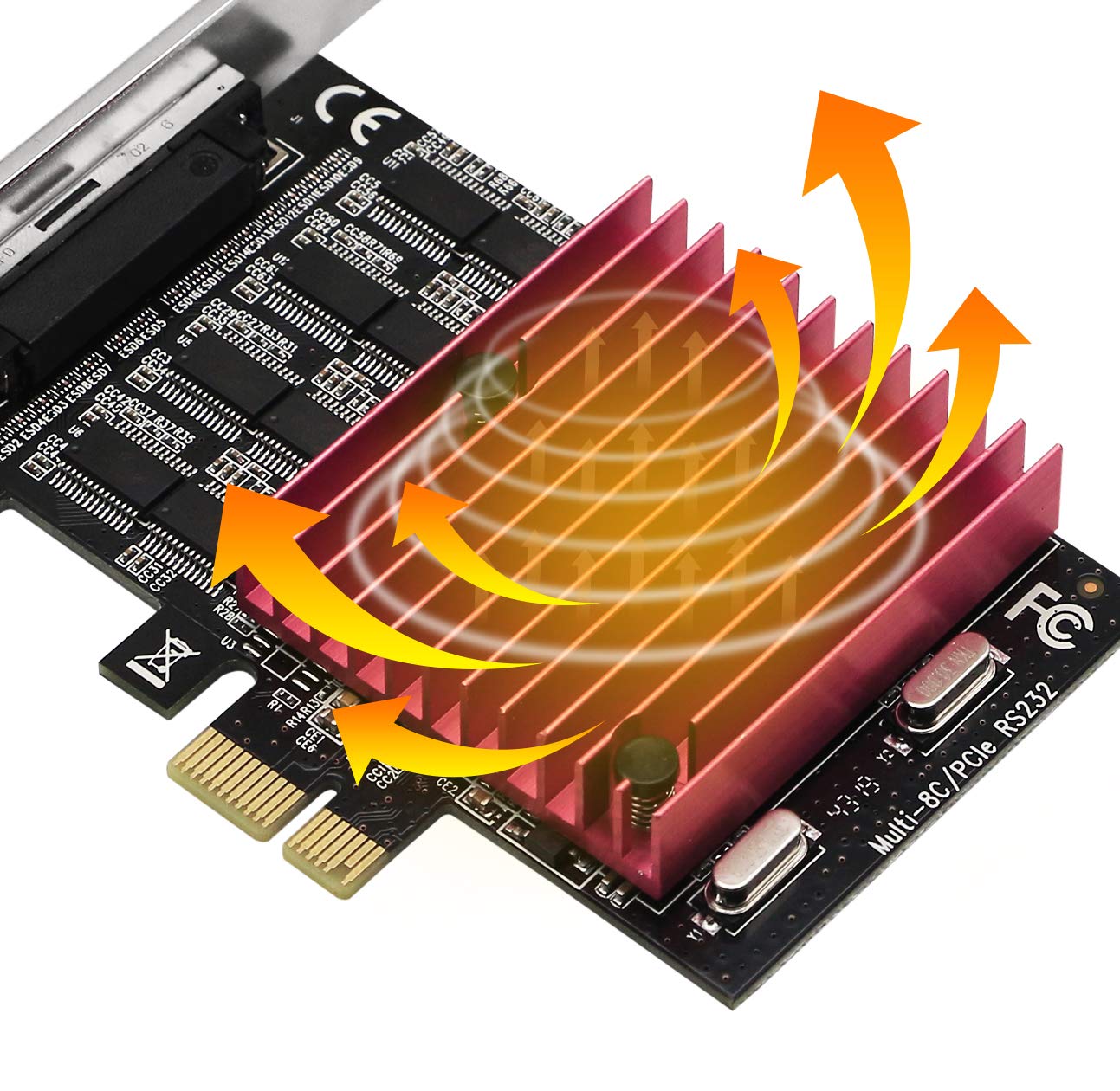 CERRXIAN Carte d'extension PCIE vers 8 ports RS232, carte série PCI-E X1 8 ports DB9, carte contrôleur PCI-Express 8 chipset (avec câble externe 8 ports)