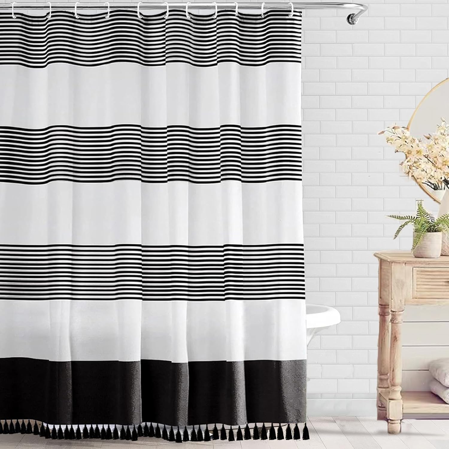 bufftieo Black and White Shower Curtain for Bathroom Boho