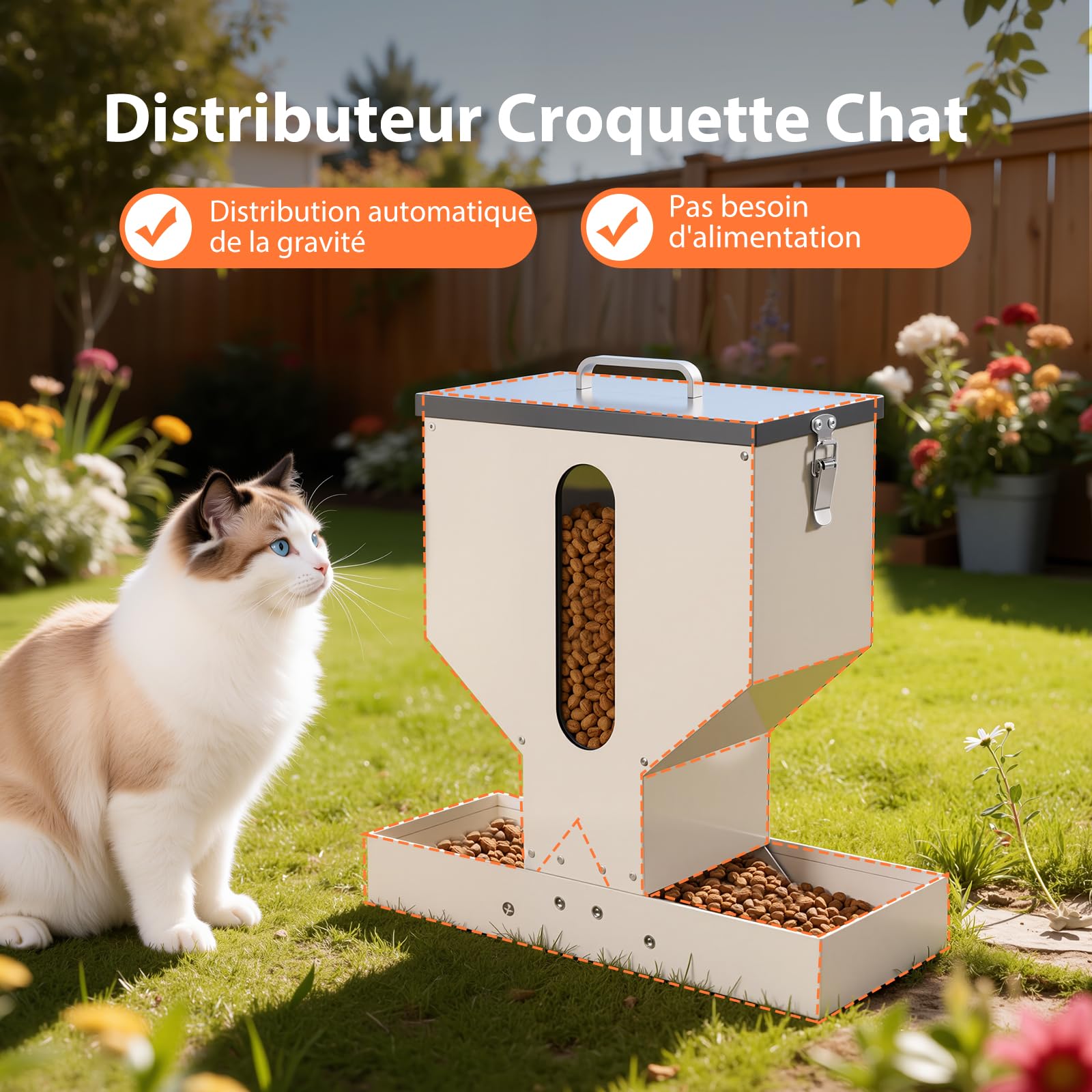 Distributeur Croquettes Chat Automatique, Gamelle Métal, 10L | Mangeoire à 2 Bols, Pour Plusieurs Chats et Petits Chiens, Solide, Simple à Nettoyer