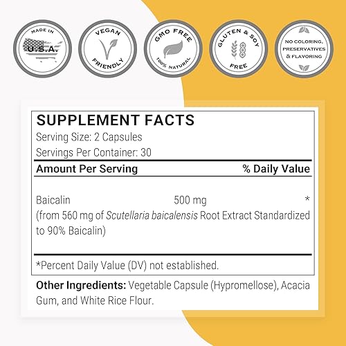 Miniatura 4 de Supersmart - 90% Baicalin 500mg por día (Scutellaria Baicalensis) - Suplemento de extracto de cráneo chino | Sin OMG y sin gluten - 60 cápsulas