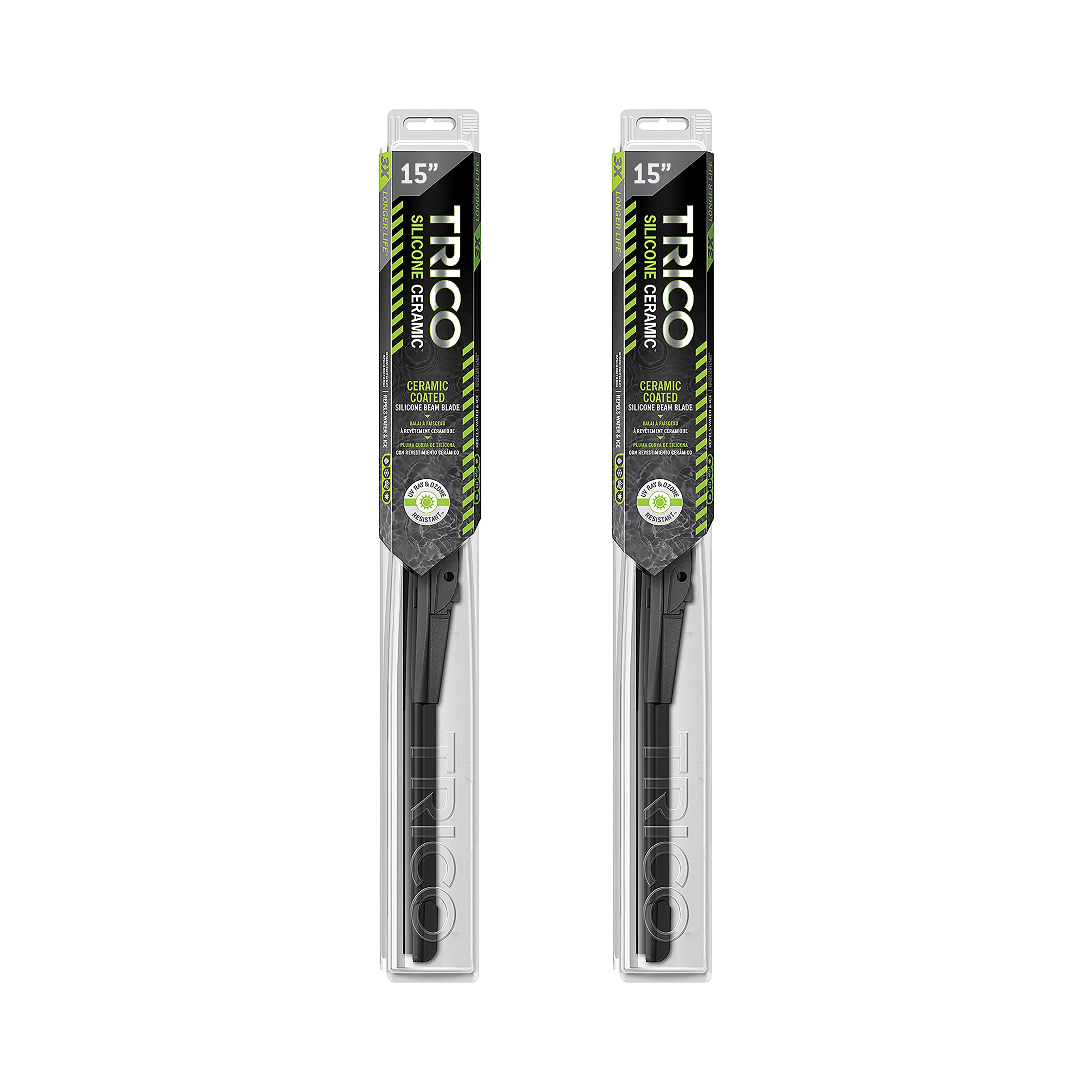trico silicone ceramic automotive replacement windshield wiper blade, ceramic coated silicone super premium all weather includes 15 inch & 15 inch beam blades (90-1515)