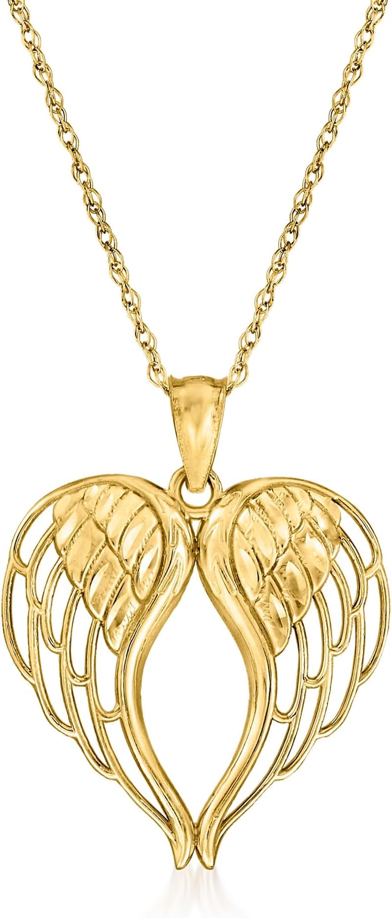 14kt Yellow Gold Angel Wings Heart Pendant Necklace. 18 inches