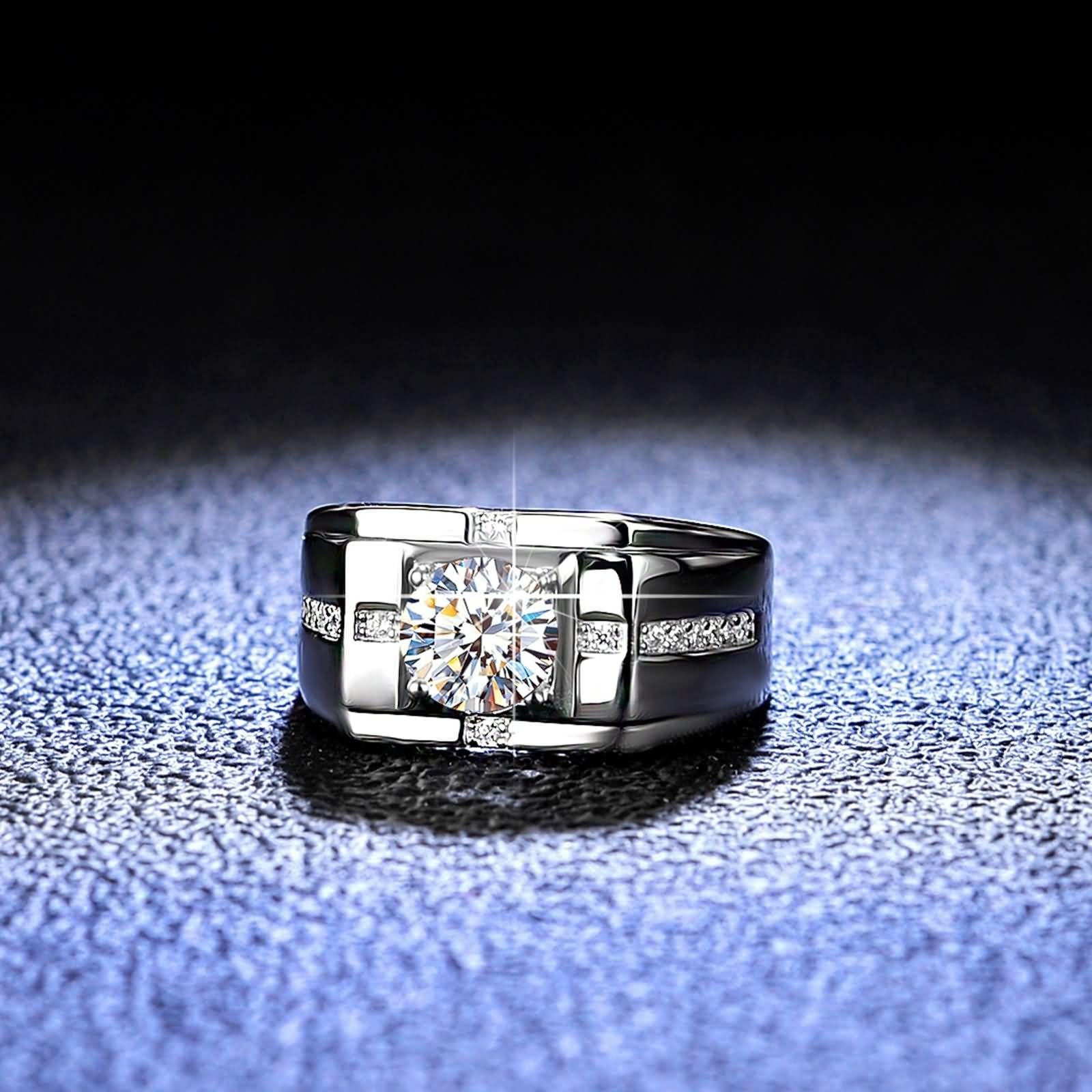 Anelli da uomo, anelli da uomo, per pollice, con 4 artigli e 1 carati di moissanite in argento platino 950, misura 66 (21,0)