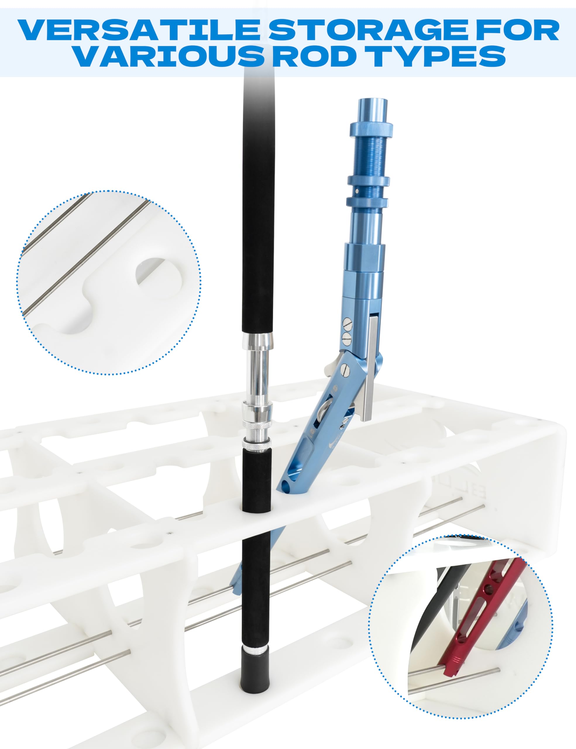 BLUEWING 45 Fishing Rods Storage Rack Trolling Aluminum Bent Butt Rod Rack Rods Holder Mounted Pole Organizer Large Capacity for Rods and Reel Combos