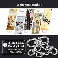 Vista 6 de AMYSPORTS Anillo de ojo giratorio de acero inoxidable pesado Conector de ojo giratorio de doble extremo ojo giratorio marino SUS316 Loop Dia 0.236