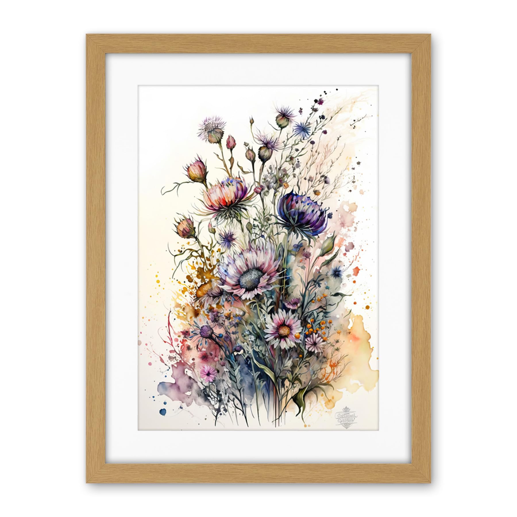 Artery8 Spring Wildflowers Watercolour Boho Illustration Artwork Framed Wall Art Print 18X24 Inch