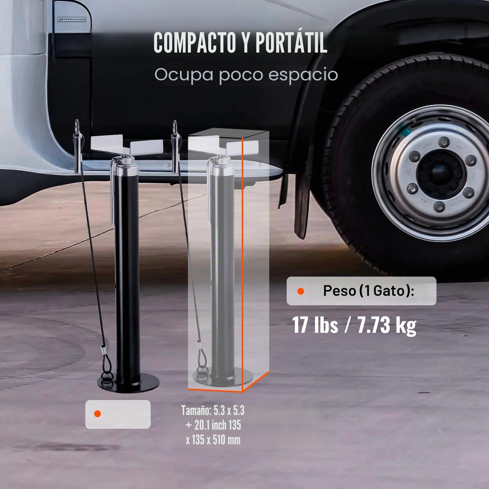 VEVOR Gato Estabilizador 2PCS Pata de Cabra para Caravanas 2,27x2T Soporte de Aparcamiento para Autocaravana en Acero Robusto Altura Regulable 500-1230 mm Compacto para Remolque 510x135x135 mm
