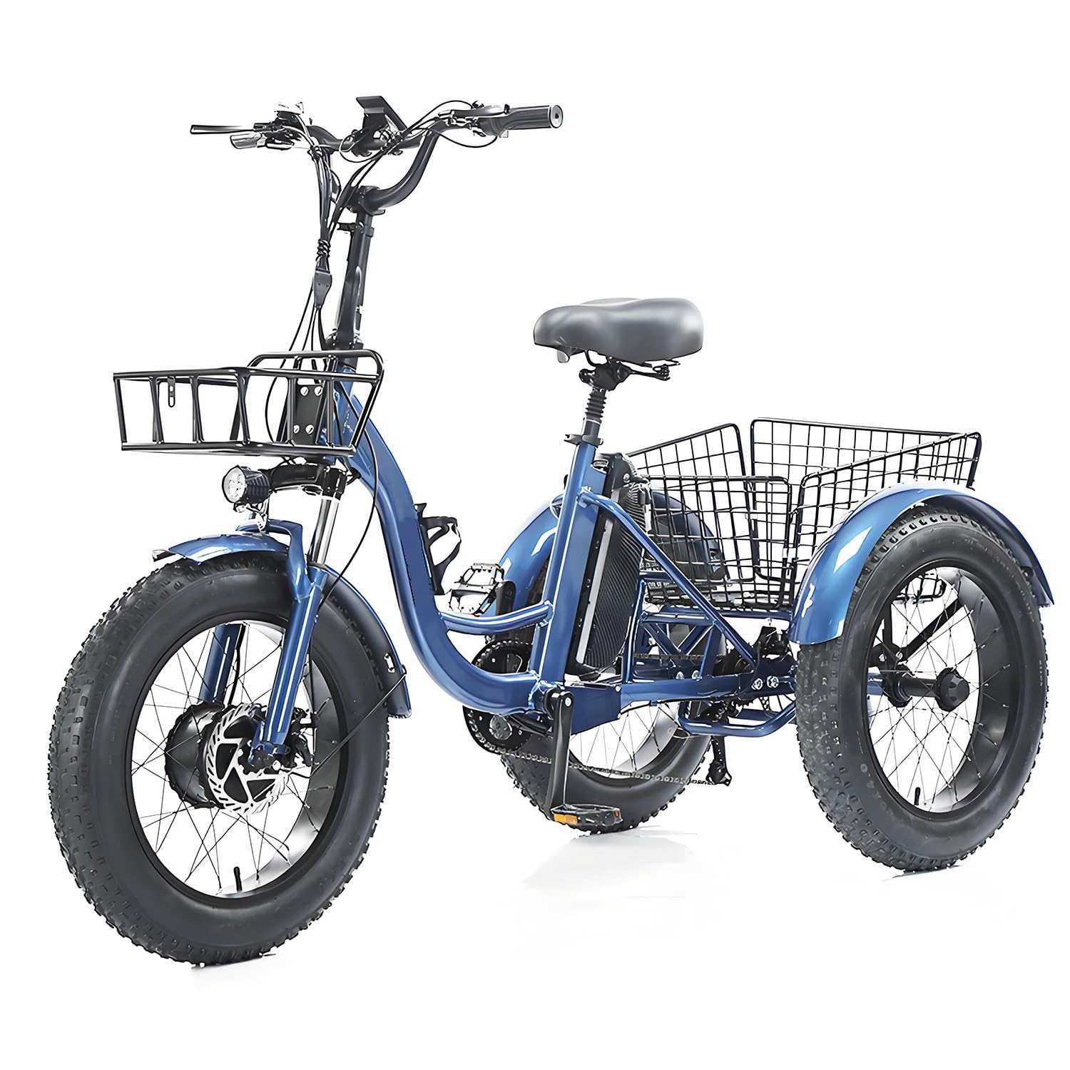Triciclo Elettrico Adulti 20"x4.0" Fat Tire – 500W Motore, Batteria Rimovibile 48V 13Ah, Sospensioni, Luce LED, Grande Cestino Posteriore, Ideale per Tutti i Terreni, 30-40 km Blue