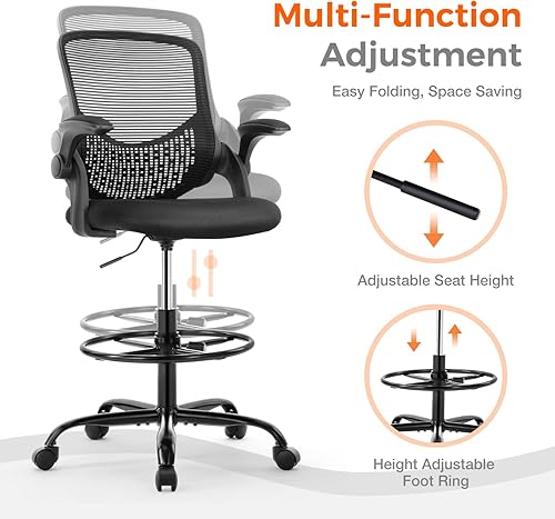 Miniatura 7 de Silla de dibujo, silla de escritorio de pie, silla de oficina alta, sillas de oficina de altura de mostrador, silla de trabajo ergonómica para
