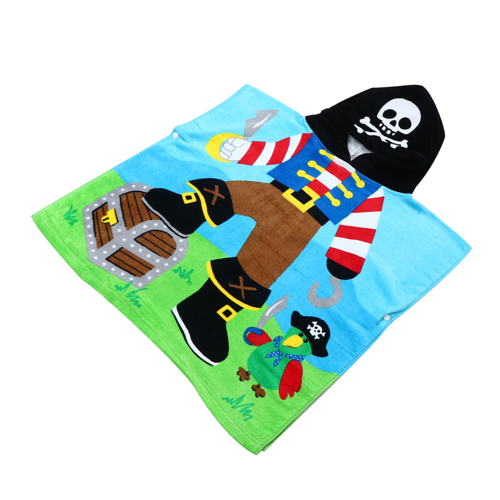 SHINEOFI Albornoz Capucha de Algodón Puro Toalla de Baño Absorbente y Transpirable Diseño de Capitán Pirata Toalla Poncho Gruesa y para Secado Rápido en Baño