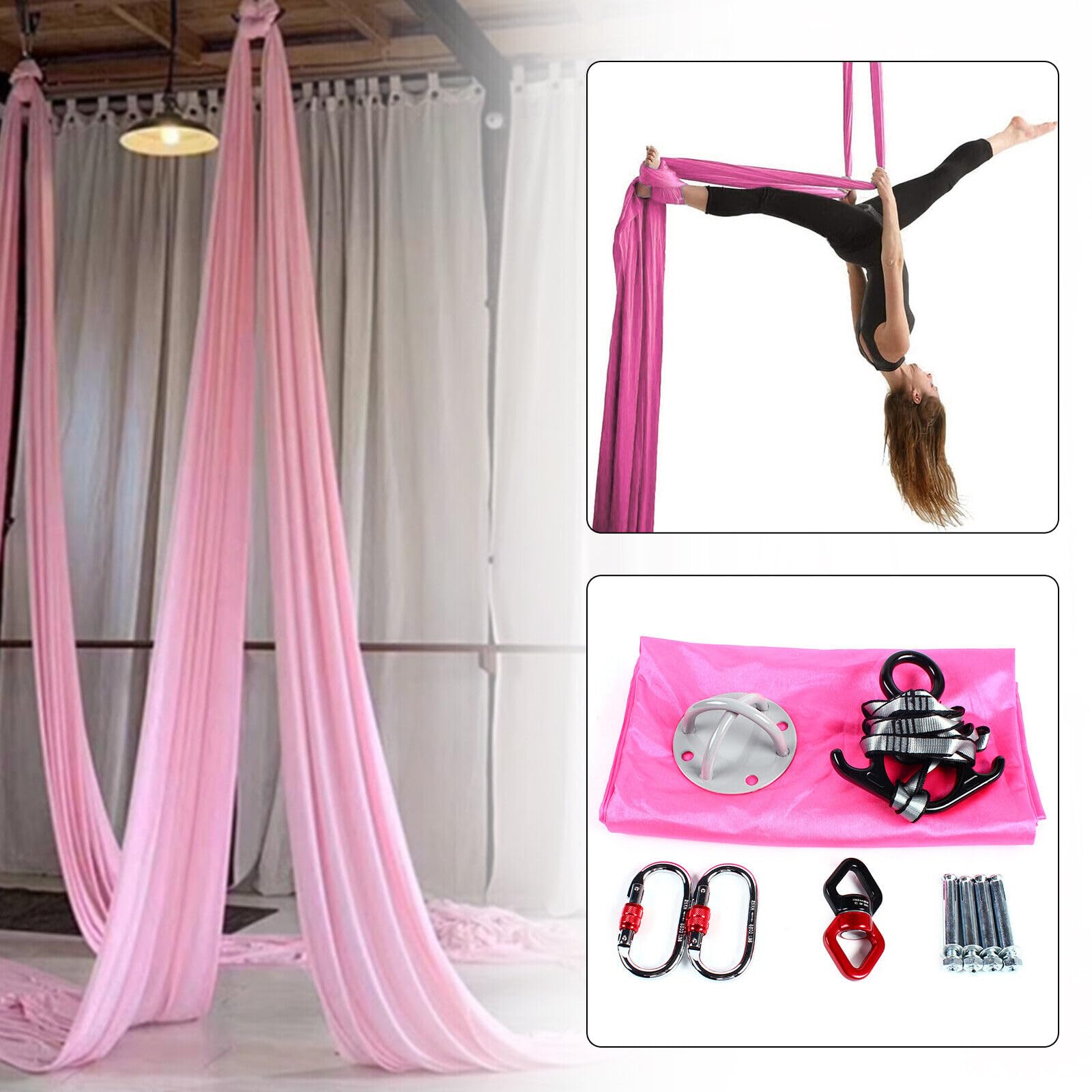9ft Aerial Silks Set, Aerial Yoga Hammock Kit, Yoga Swing Set, Yoga Inversion Swing for Bodybuilding,Workout, Indoor, Outdoor