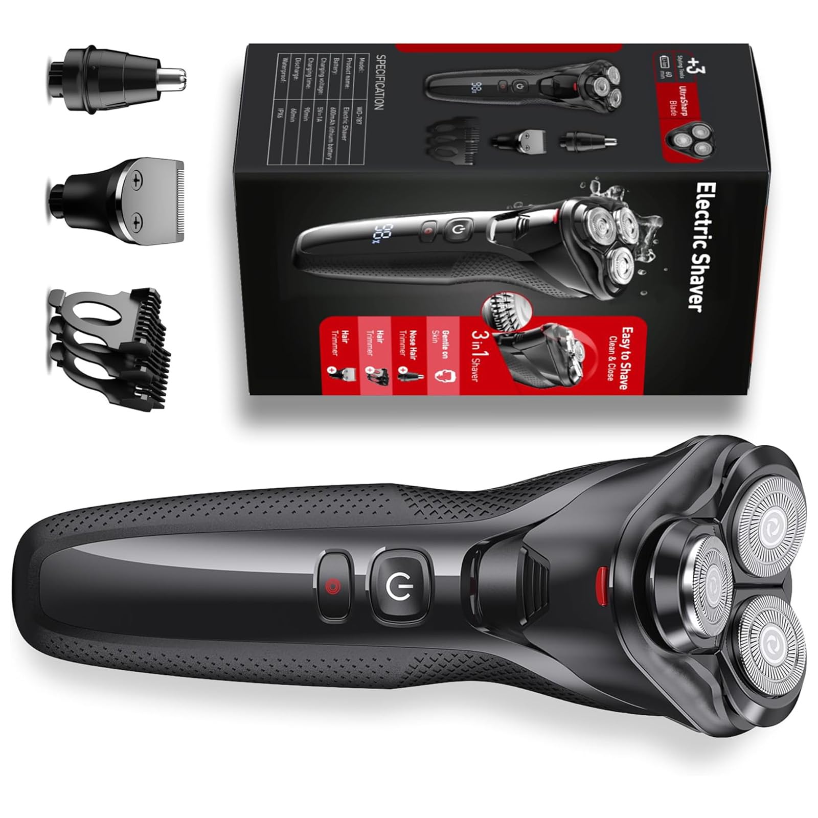 Photo 1 of rategist 3-in-1 Electric Razor for Men: IPX7 Waterproof Razors for Men - USB-C Rechargeable, Precision Floating Blades - Wet Dry Shaving, Travel Kit, Beard, Nose & Sideburns
