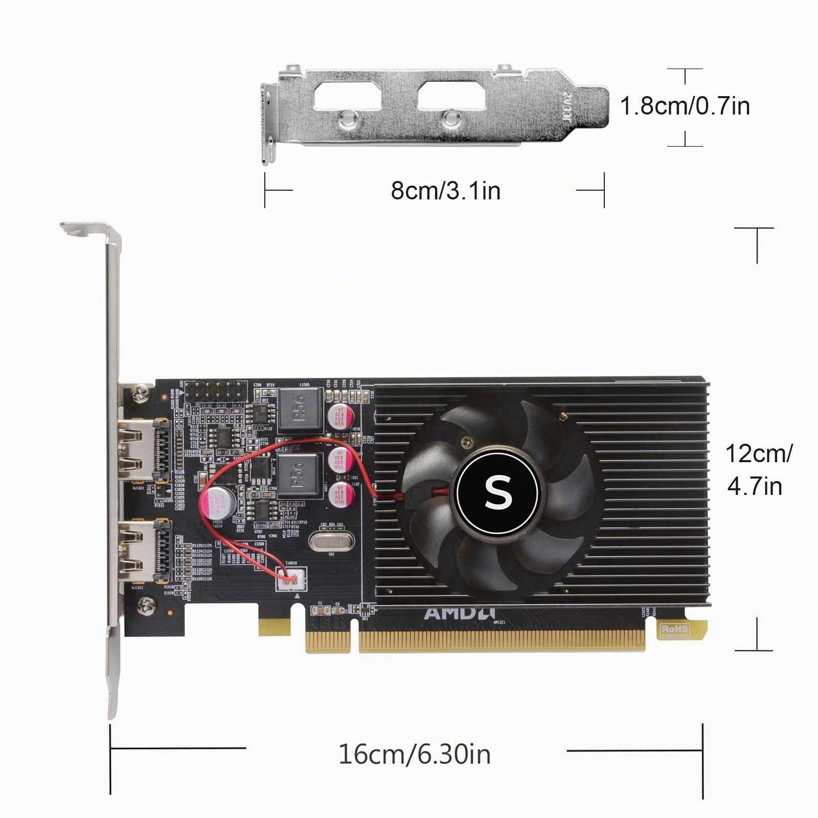 Radeon HD 6570 Carte Graphique, 2 HDMI, 1G GDDR3 64-bit, Cartes Vidéo PC, Low Profile, Computer GPU, PCI Express x 16, for Win 7,8,10