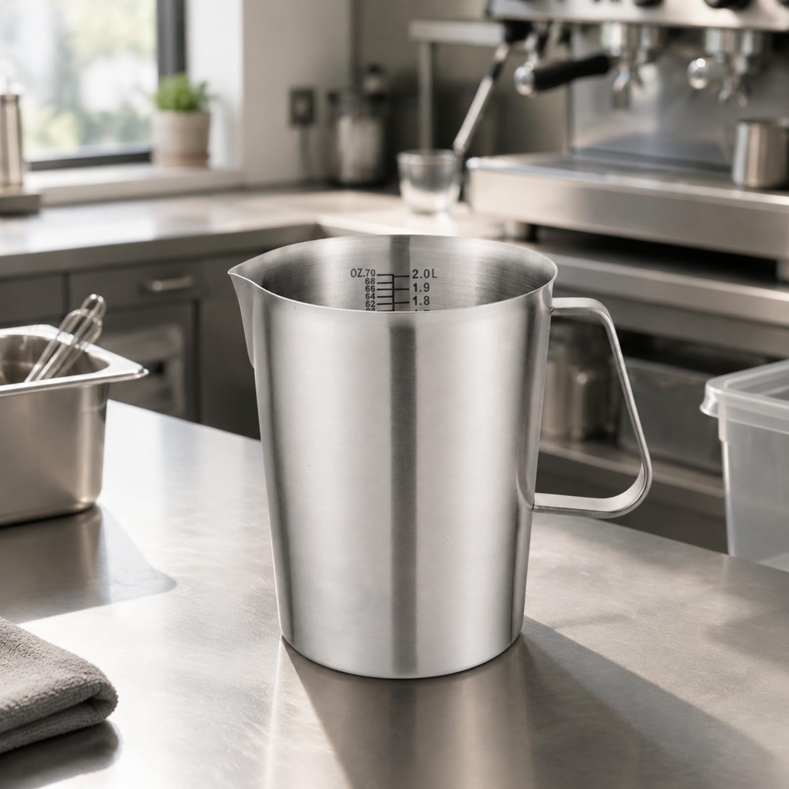 Graduata in Acciaio Inox Preciso Bicchiere Dosatore in Acciaio Inox Antigoccia Graduata con Manico per Barman, Preparazione Del Caffè, 1500ML