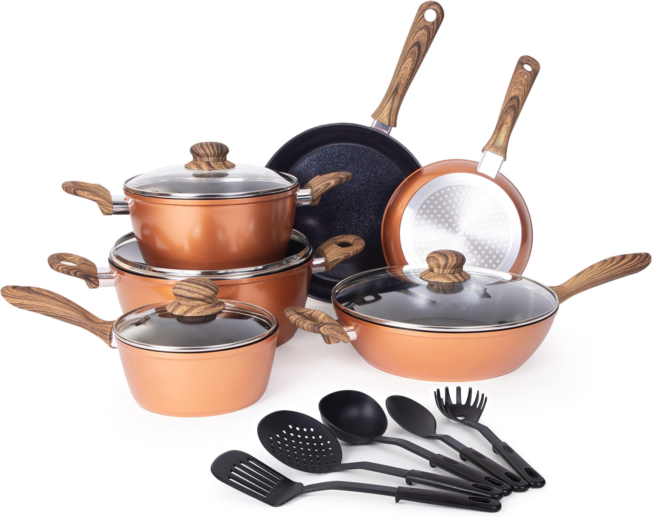 5Piece Copper Collection Cookware Set Includes 2X Frying Pans and 3X