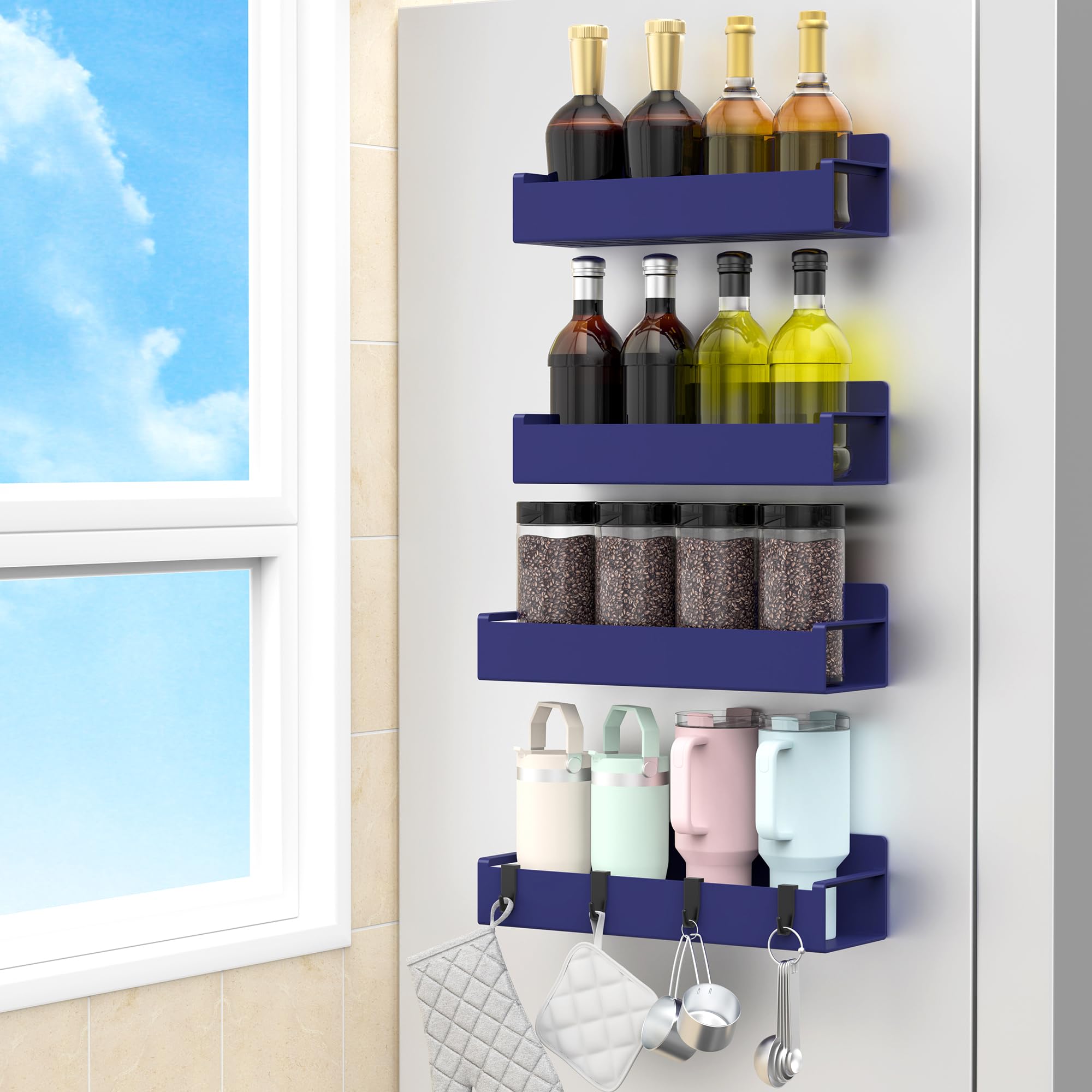 4 Pack Magnetic Spice Rack Organizer for Refrigerator and Oven, Dark Blue Fridge Organizers and Storage for Kitchen 4 Pack Dark Blue