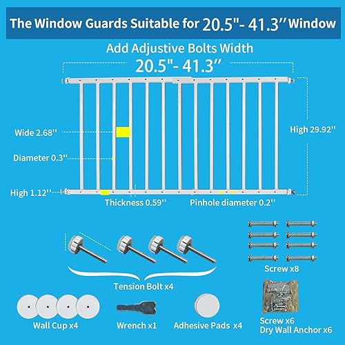 Miniatura 2 de Protectores de seguridad de ventana para niños, protectores de ventana ajustables de 20.5 a 41.3 pulgadas de ancho, protector de seguridad infantil
