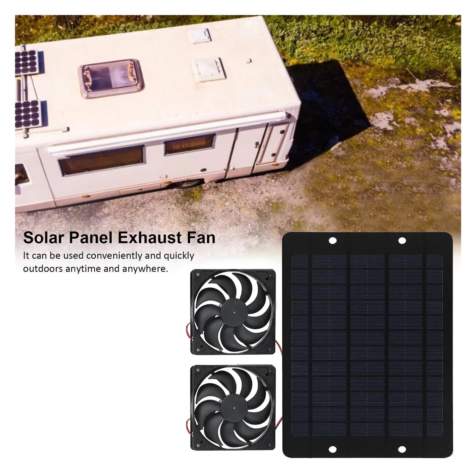 Rohrventilator, 6 Zoll 12V Solar-Abluftventilator, Mini-Ventilator, Solarpanel-betriebener Ventilator, Luftabsauger for Hunde-/Hühnerstall, Wohnmobil, Gewächshausventilator(Beige)