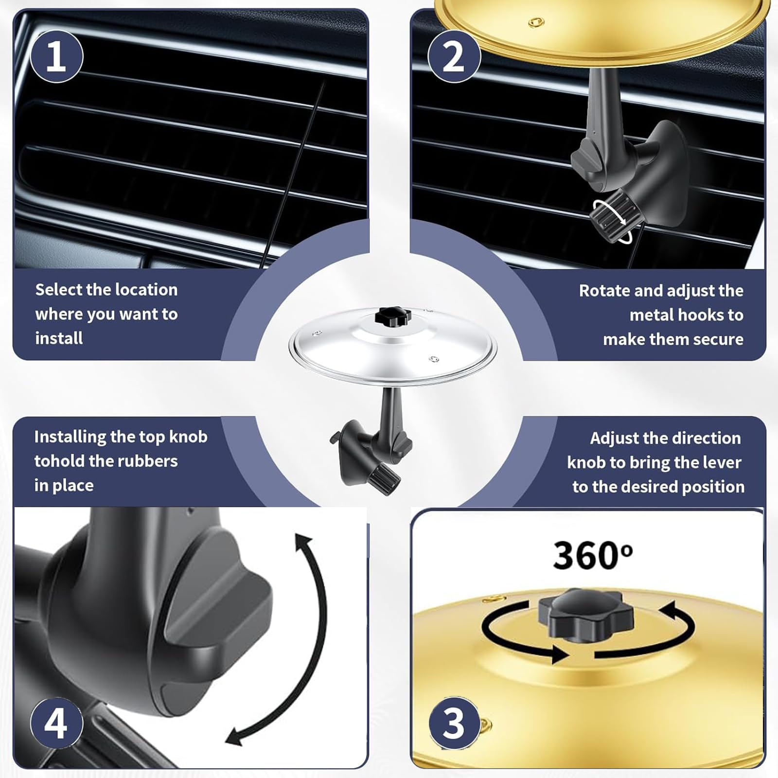 Car Crash Cymbal, Car Cymbal Air Vent, 360° Rotating Easy Installation - Image 3