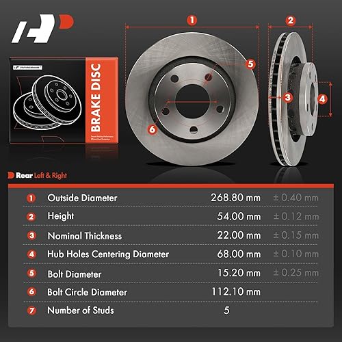 Miniatura 5 de A-Premium Rotores de freno de disco ventilados traseros de 10.58 pulgadas (10.583 in) compatibles con determinados modelos Volkswagen, Audi: Passat