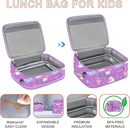 Miniatura 4 de TORRYZA Lonchera expandible para niñas niños mujeres doble aislamiento con 2 bolsas de almacenamiento reutilizables correa de hombro y soporte para