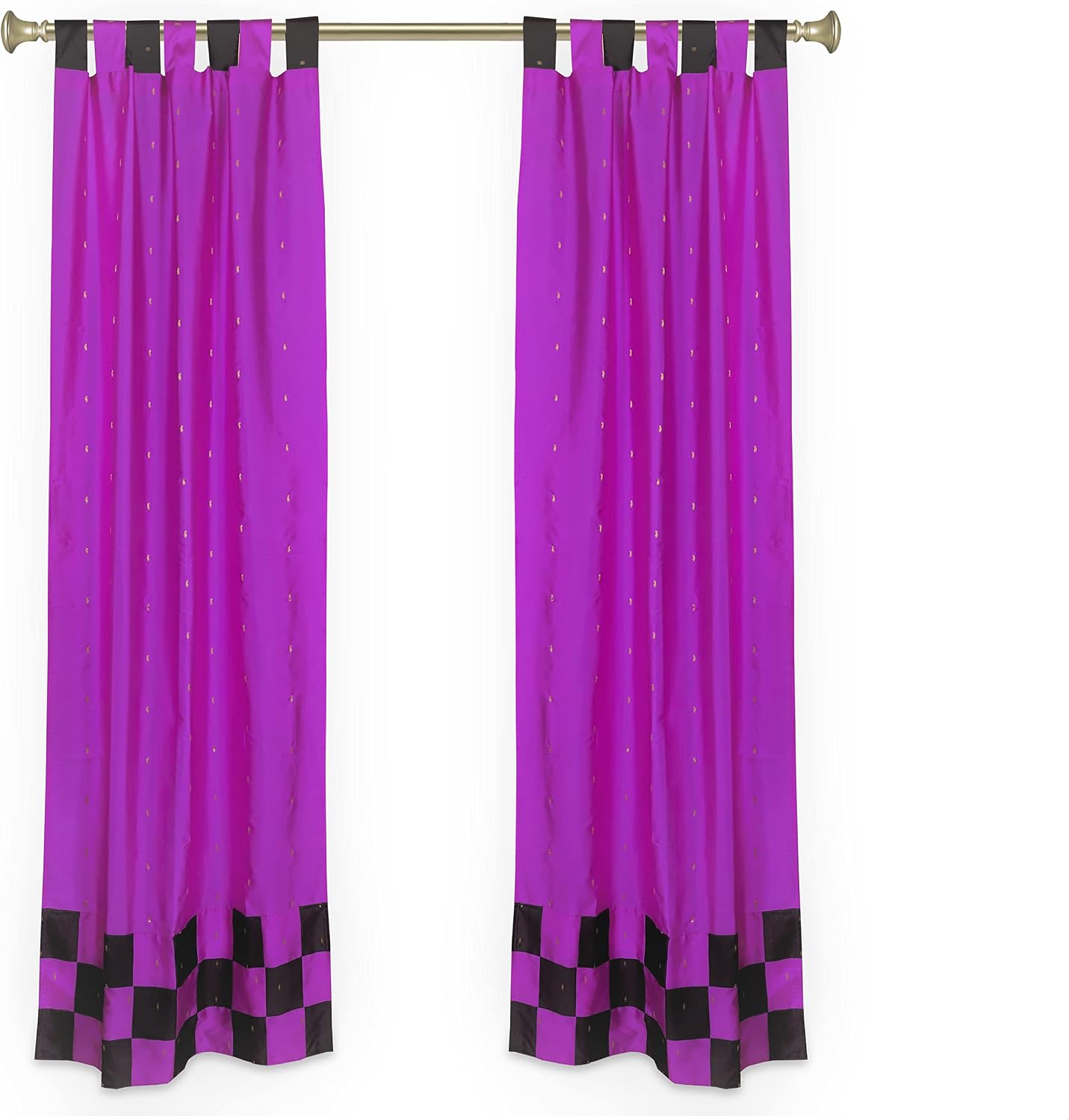 4 Pc Set of Indian Curtains - Boho Curtains for Bedroom - Sari Bohemian Curtains & Drapes for Living Room 96 Inch Length with 2 Panels, 2 Cushion Covers - Cute Door Closet Curtains Lavender Black