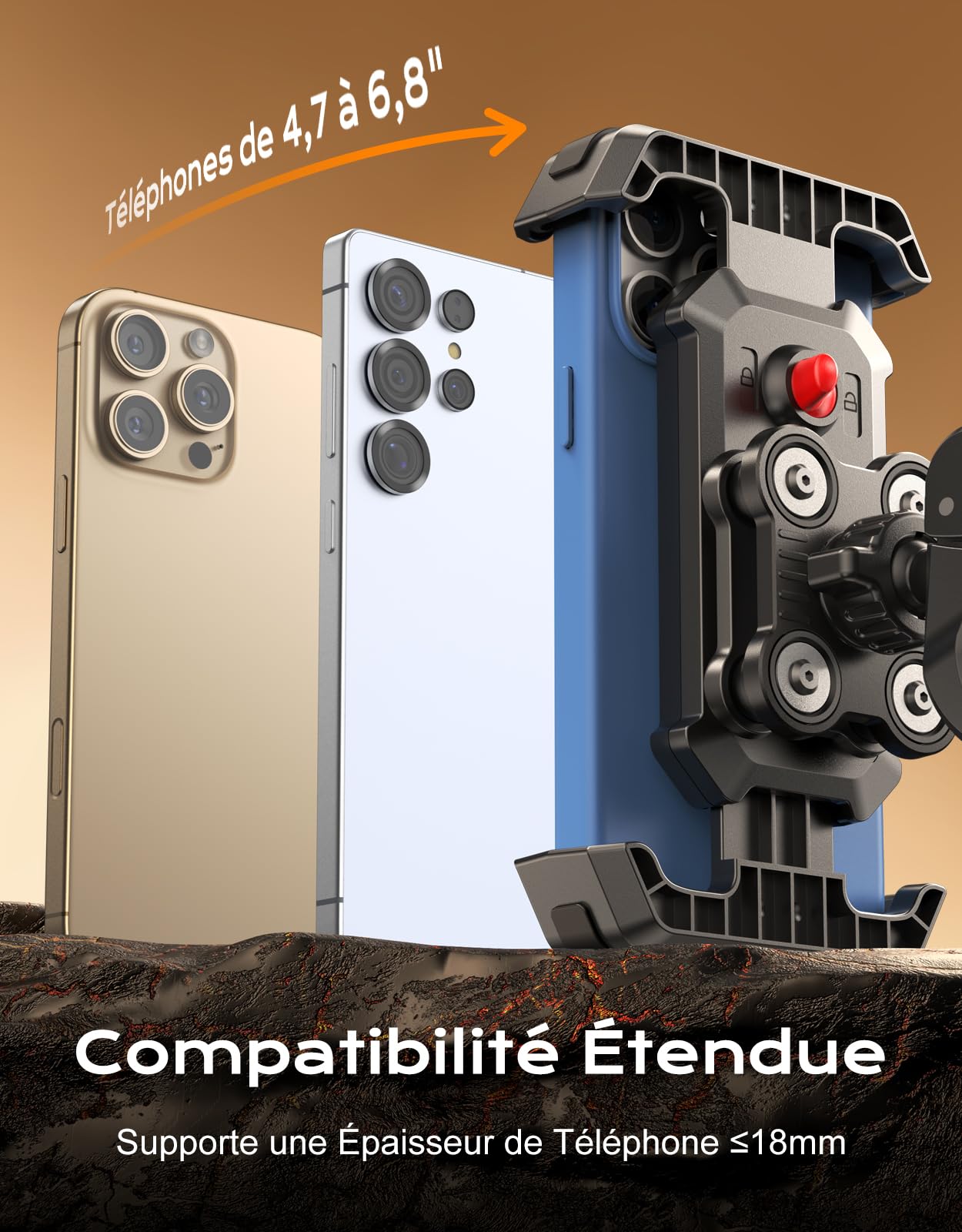 CIRYCASE Support Telephone Moto Anti-Vibration, Support Telephone Velo Ultra Stable, 360° Rotation & Verrouillage Rapide, Racks d'Installation Porte Smartphone Moto/VTT pour 4,7-6,8 Pouces Téléphones