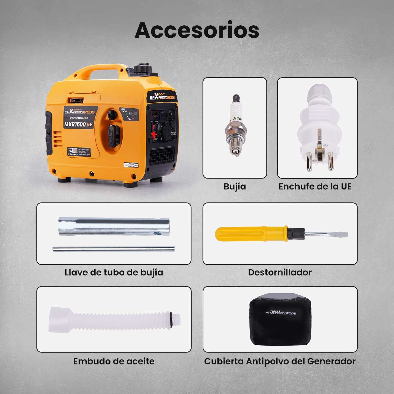 maXpeedingrods Generador Electrico Gasolina Portátil 1200W, Silencioso y Ligero con Inversor, Motor de Gas de 4 Tiempos, con Salidas AC/USB para Autocamping, Viajes en Caravana, Exteriores